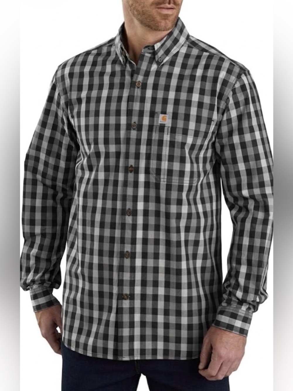 Carhartt Relaxed Fit Plaid Button-Down Shirt  Gray/Black Long Sleeve Men’s 2XL
